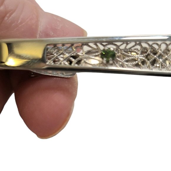 Stunning Vintage Cufflinks And Tie Pin Green Rhinestone Silvertone Alstein‎ Box - Picture 4 of 16